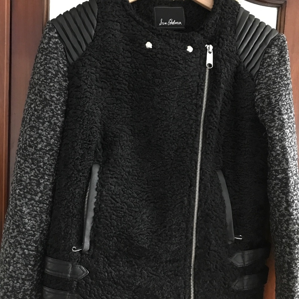 Sam Edelman Moto Faux Leather Knit Sleeve Jacket